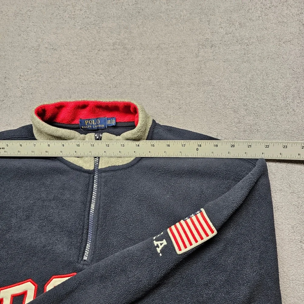 Polo Ralph Lauren Fleece Sweatshirt Mens 2XB Navy USA Flag Patch Quarter Zip